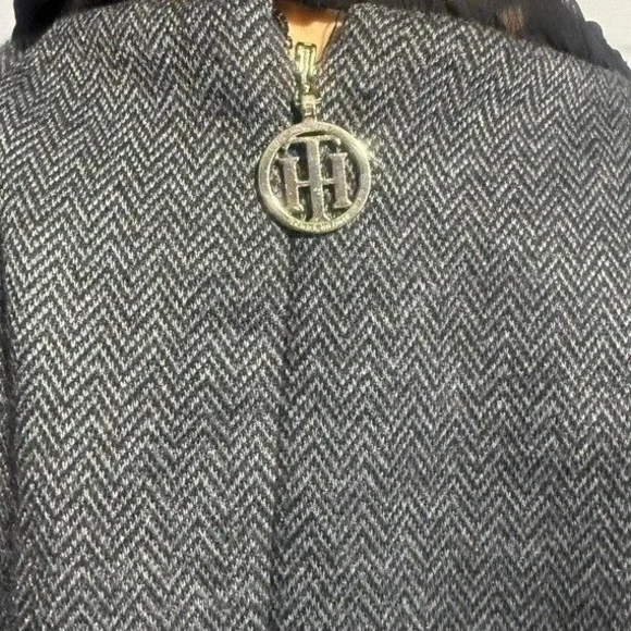 Tommy Hilfiger Women's Dark Gray Wide Leg Jumpsuit Sheer Sleeve Tie Neck Size 12 - Picture 4 of 6